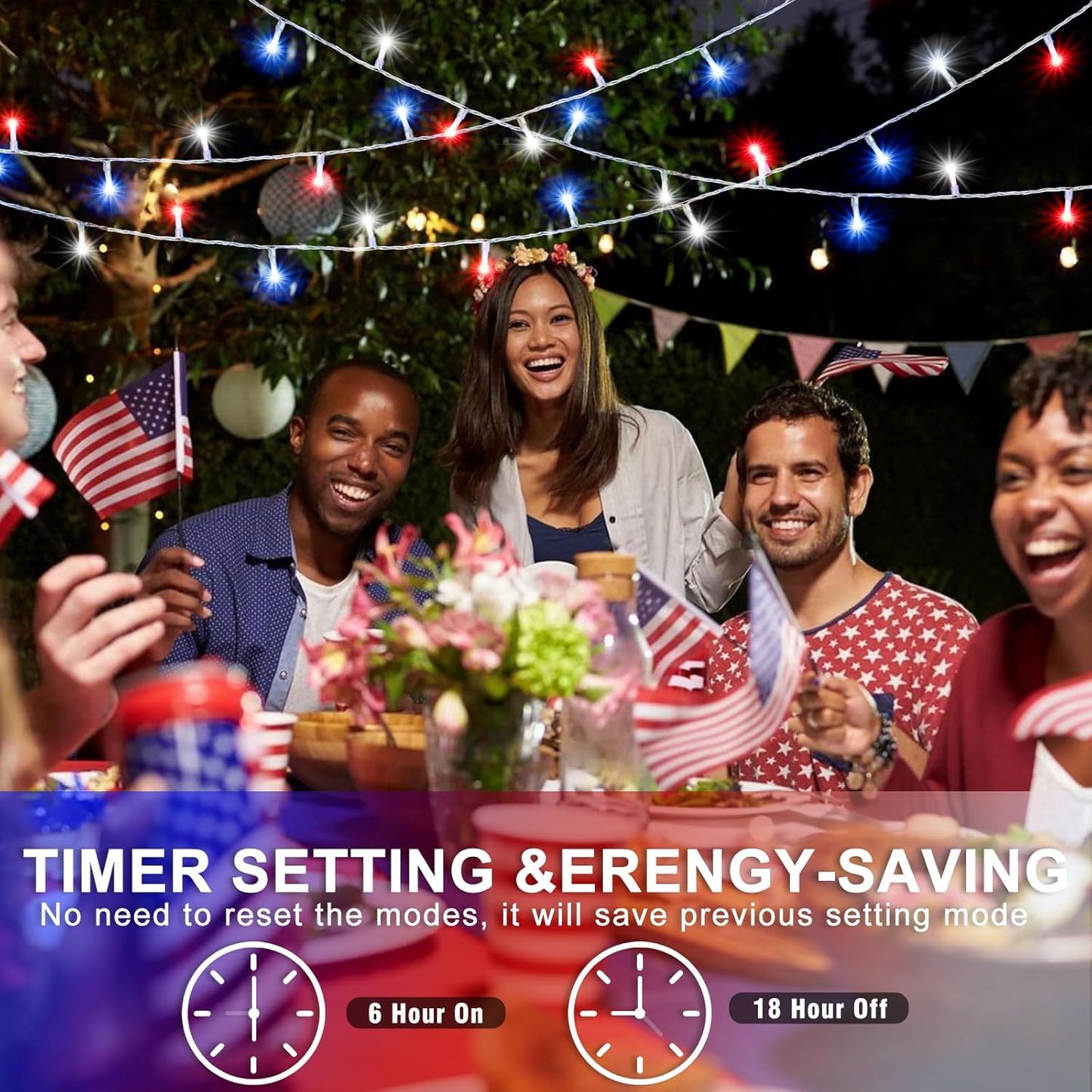 4th of July Decorations Outdoor Red White and Blue Lights, 82FT 250 LED 4th of July Lights Connectable Patriotic String Light Plug in for Memorial Day Independence Day Decorations