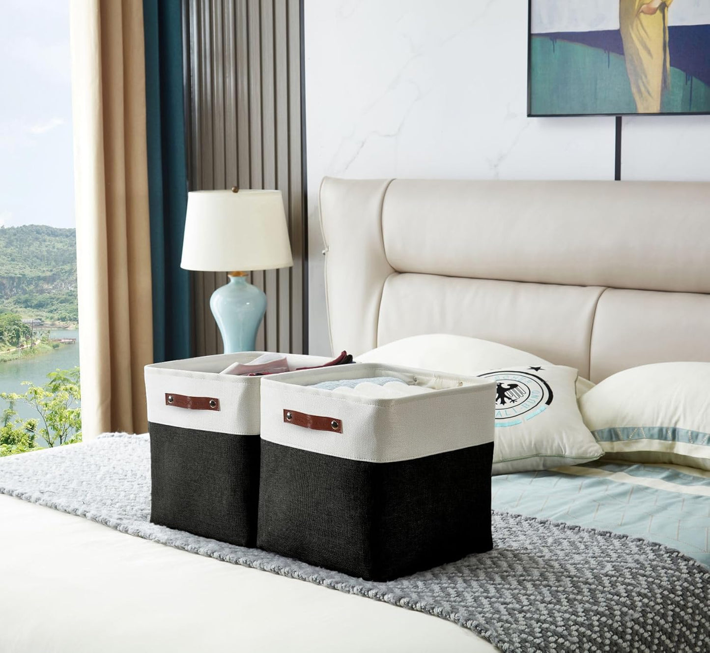 DECOMOMO Storage Cubes, 11x11 Cube Storage Bins, Baskets for Shelves (Black & White, Cube 11" - 4 Pack)