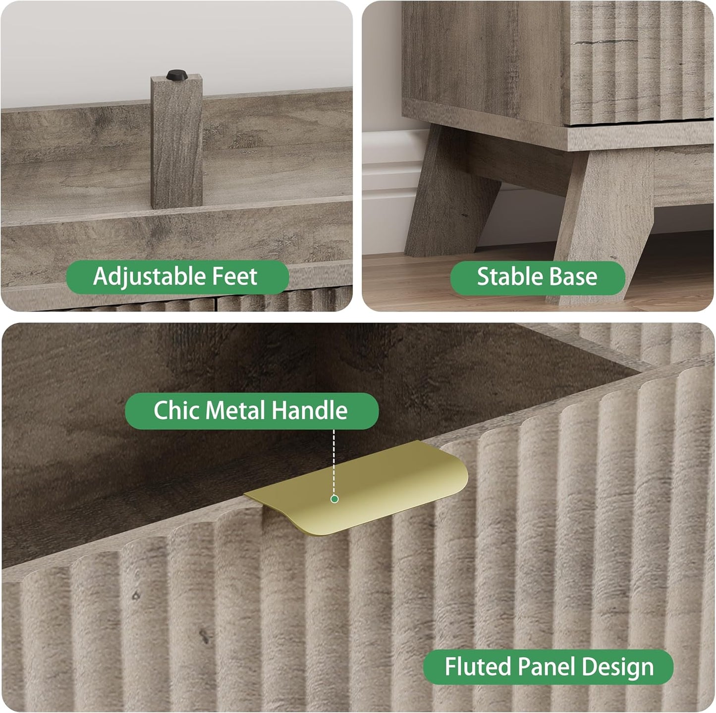 Fluted Dresser for Bedroom with 7 Drawers, 48" Wide Modern Chest of Drawers with Metal Handle, Wood Dresser TV Stand, Wooden Closet Clothes Storage Organizer for Living Room, Hallway, Grey