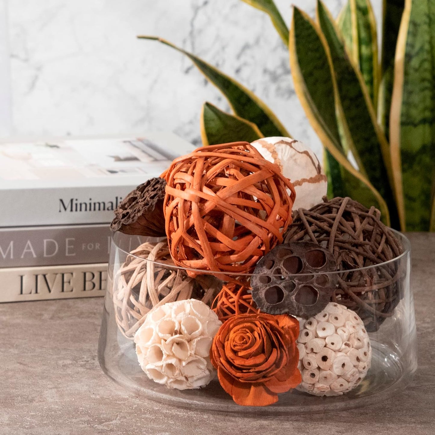 ANDALUCA Large Decorative Vase Filler Bag with Orbs, Balls (Sunset Orange)