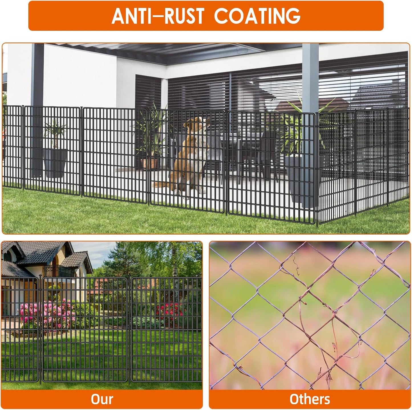 10 Panels No Dig Fence with Gate, 32 in(H) X 24 ft(L) Garden Decorative Fence Animal Barrier for Dogs, Rustproof Metal Garden Edging Border for Outdoor, Yard, Patio, Black