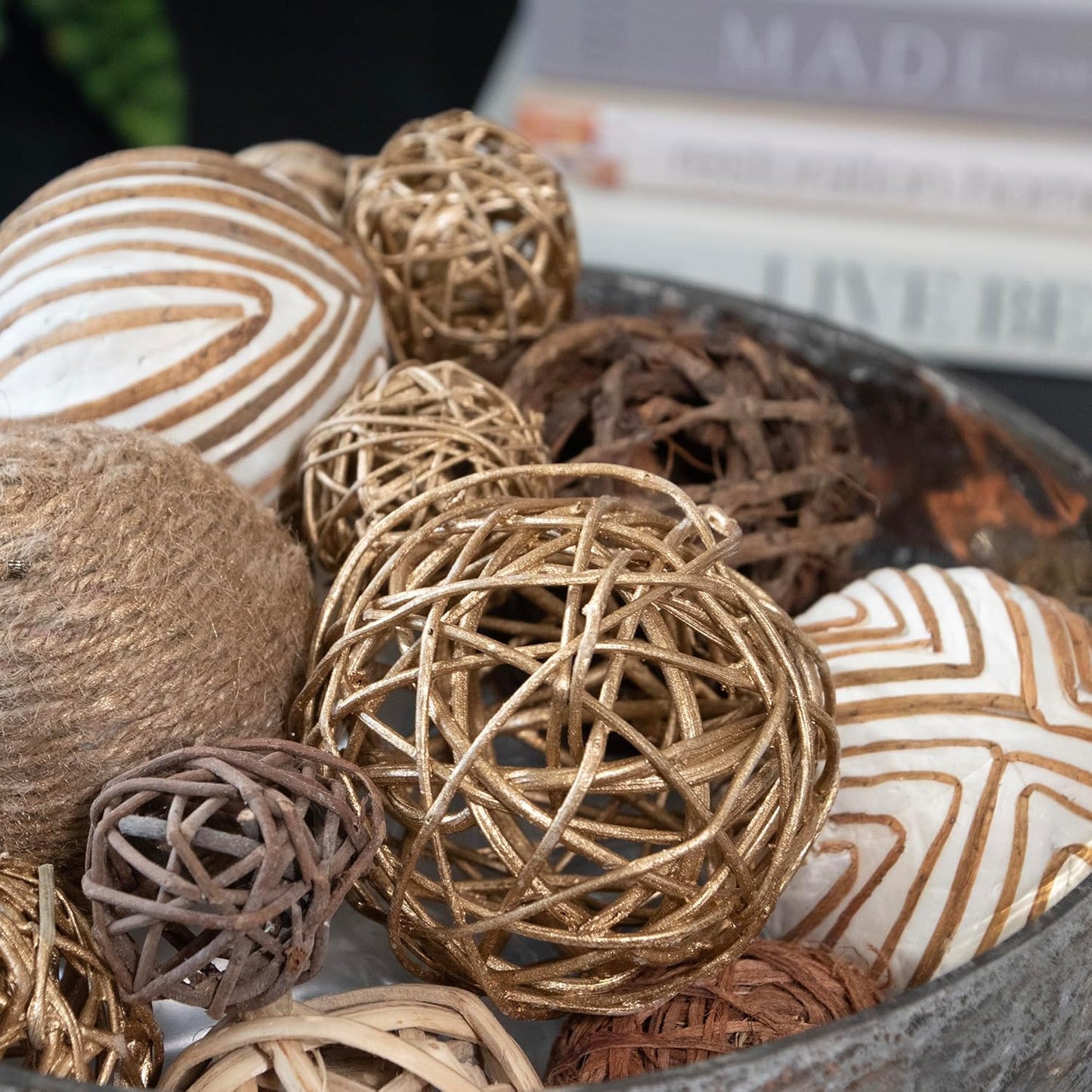 ANDALUCA Decorative Balls & Orbs Gold Natural Bag Bowl Filler Home Decor (Gold)