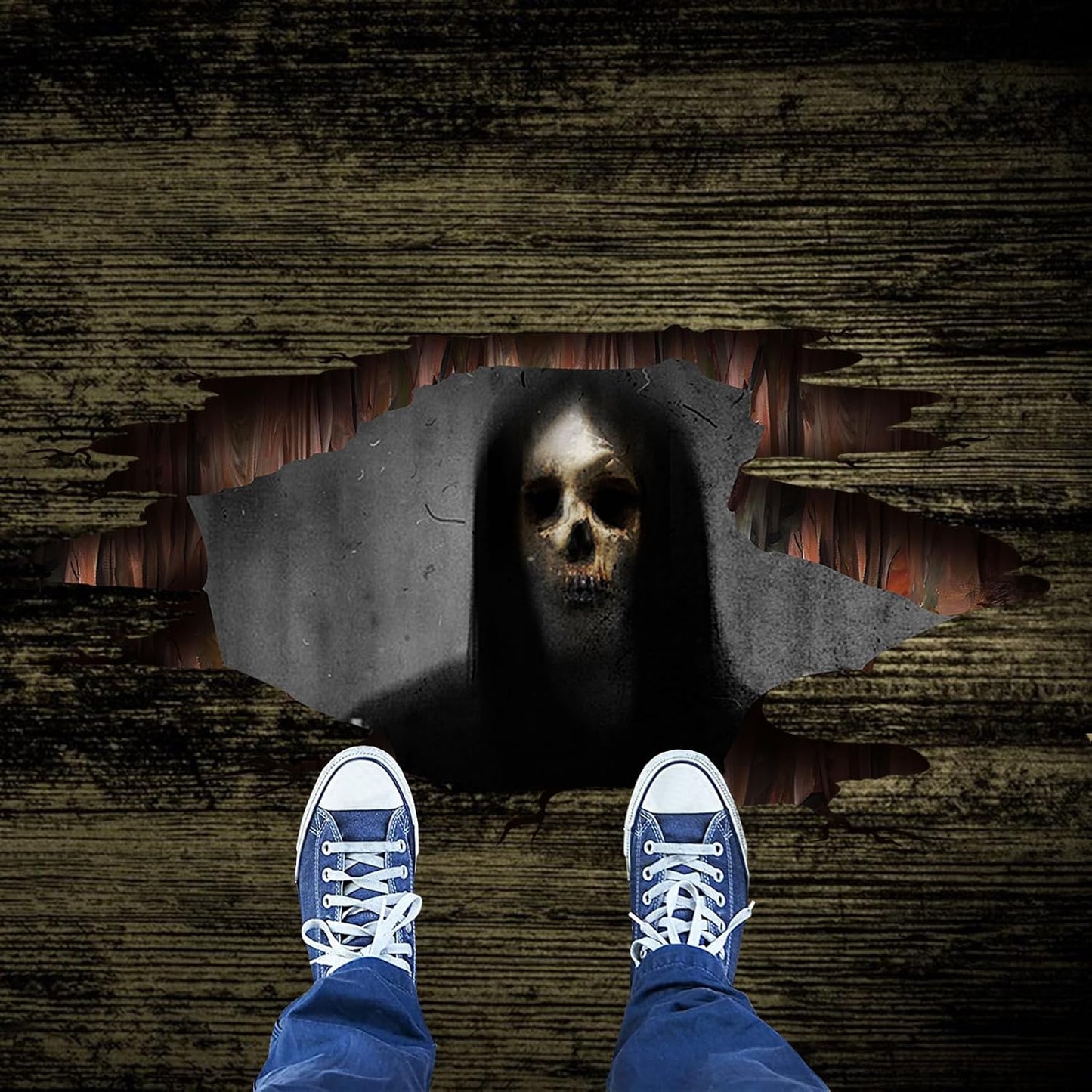 3D Halloween Wall Decals Scary Skeleton Halloween Wall Stickers, Spooky Long Hair Zombie Floor Decor Posters Decals Decorations for Living Room Bedroom Party Supplies