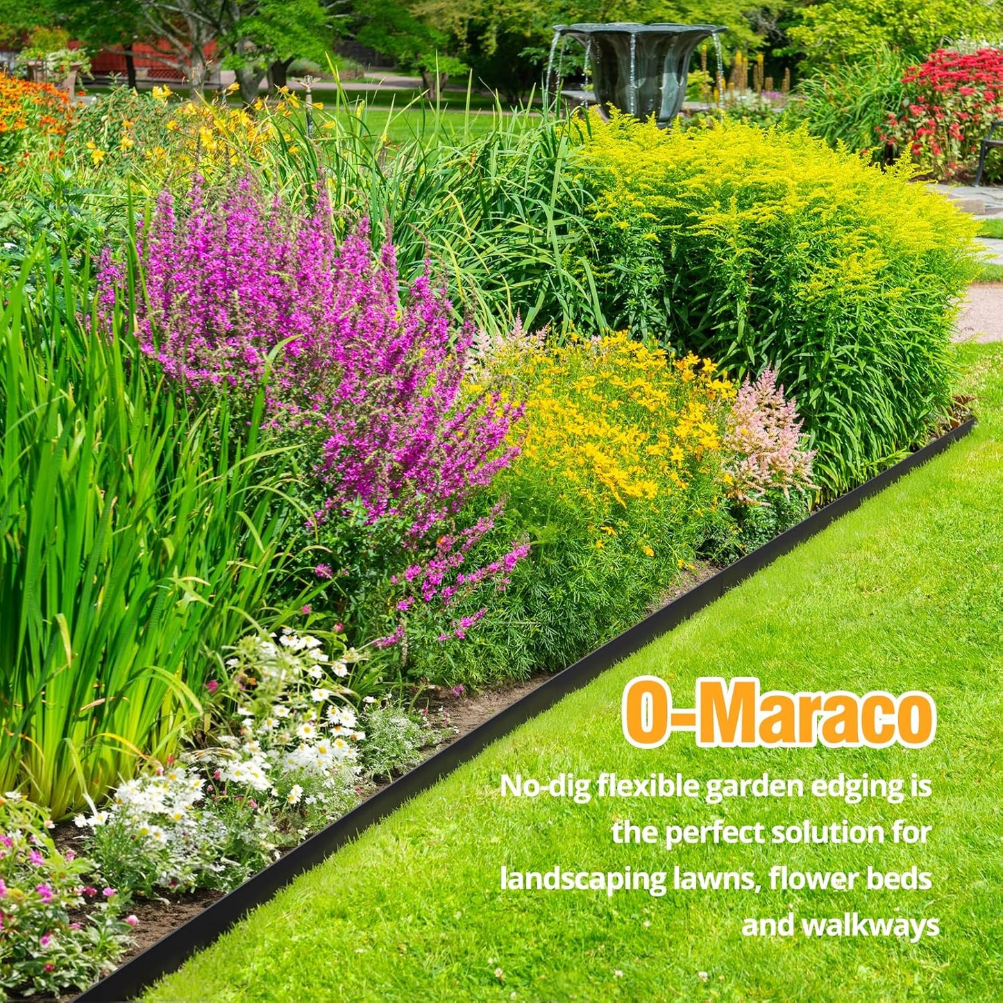 40FT No-Dig Landscape Edging, 2 Inch Tall Heavy Duty Plastic Garden Edging Border with 40 Anchoring Spikes for Lawn, Flower Bed & Decorative Yard (Black)