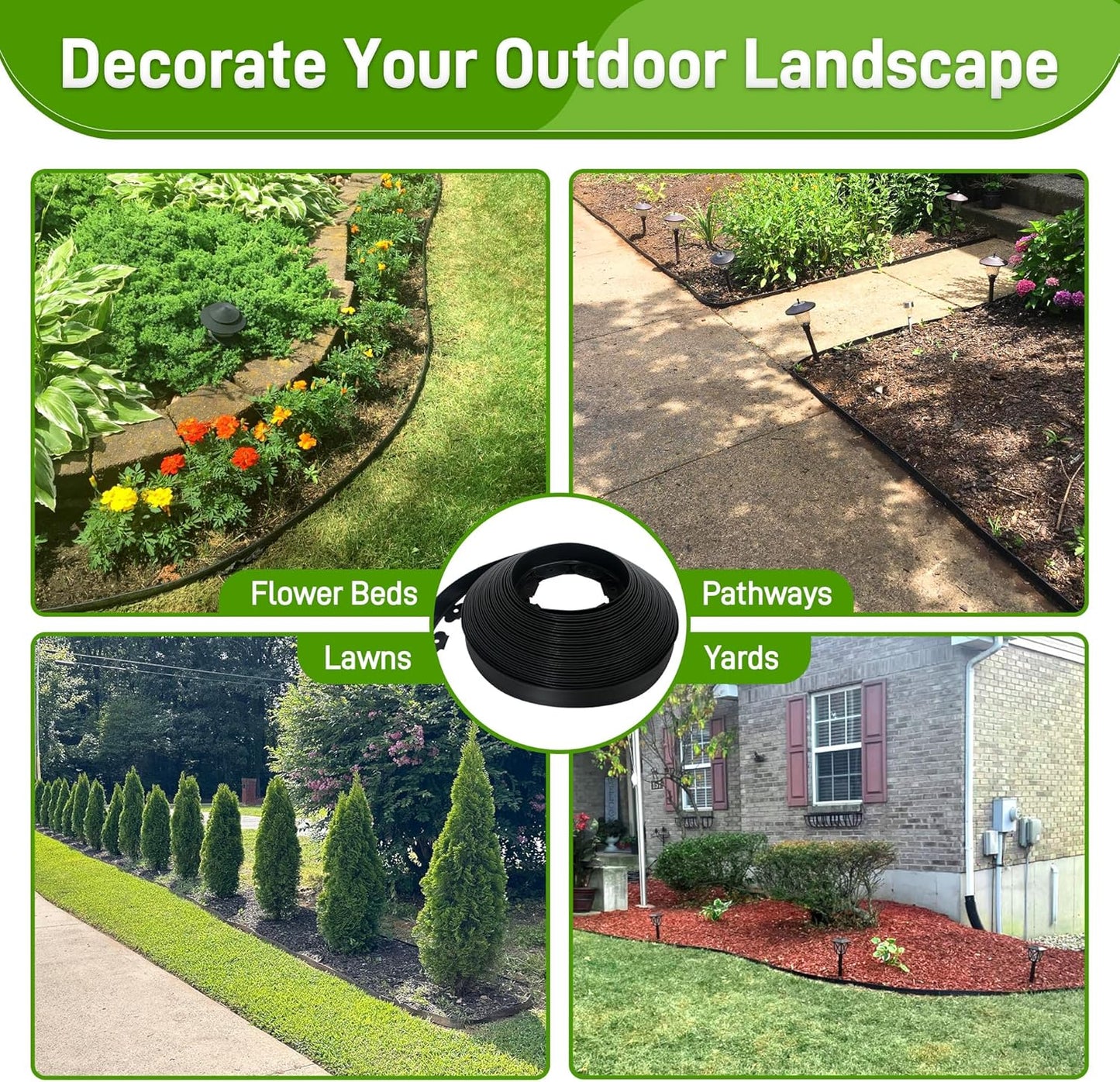 2 Inch x 100FT Landscape Edging Border with 90 Anchoring Spikes, No Dig Garden Border Edging Kit, Plastic Flexible Edging for Landscaping Garden Flower Beds Lawn Yard Paver Pathway, Black