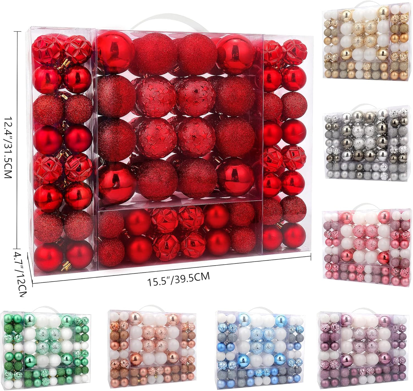 87ct Christmas Ball Ornaments Set Shatterproof Seasonal Hanging Decorations with Reusable Hand-held Gift Package for Xmas Tree Holiday Party and Home Decor, Red