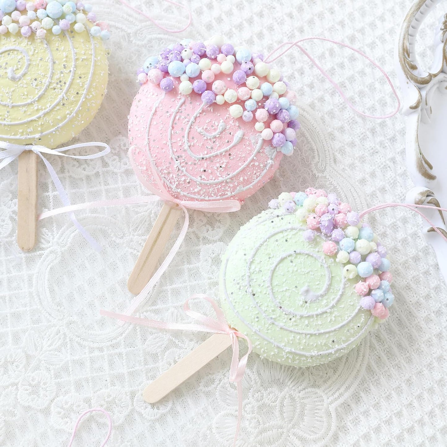 Lollipop Party Decorations Ornaments,6pcs Hanging Christmas Tree Lollipop Ornaments, Macaron Color Mini Dessert Lollipop Pendant Set for Xmas New Year Birthday Home Party Supplies (Lollipop)