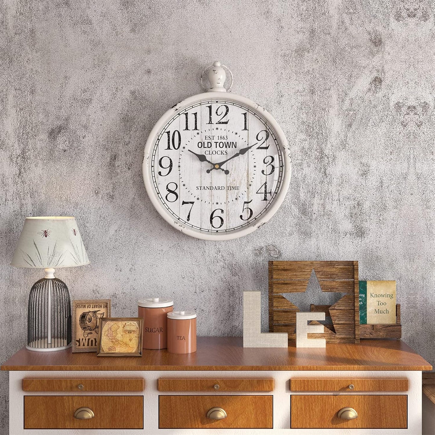 Menterry Retro Round Wall Clock. White Vintage Antique Style. Battery Operated Silent Wall Clocks for Farmhouse,Bathroom,Kitchen,Bedroom,Office, (11.8" H x 9.3" W)