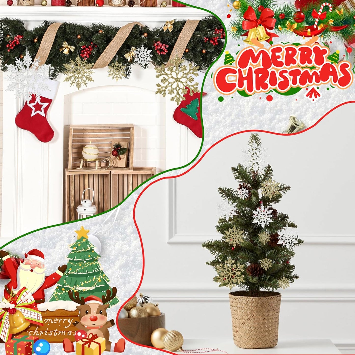 36pcs Snowflakes-Christmas Tree Decorations, Snowflake Ornaments for Tree, Plastic Glitter White Gold Snow Flakes Ornaments, Christmas Indoor Winter Wonderland Frozen Birthday Party Holiday Home Decor