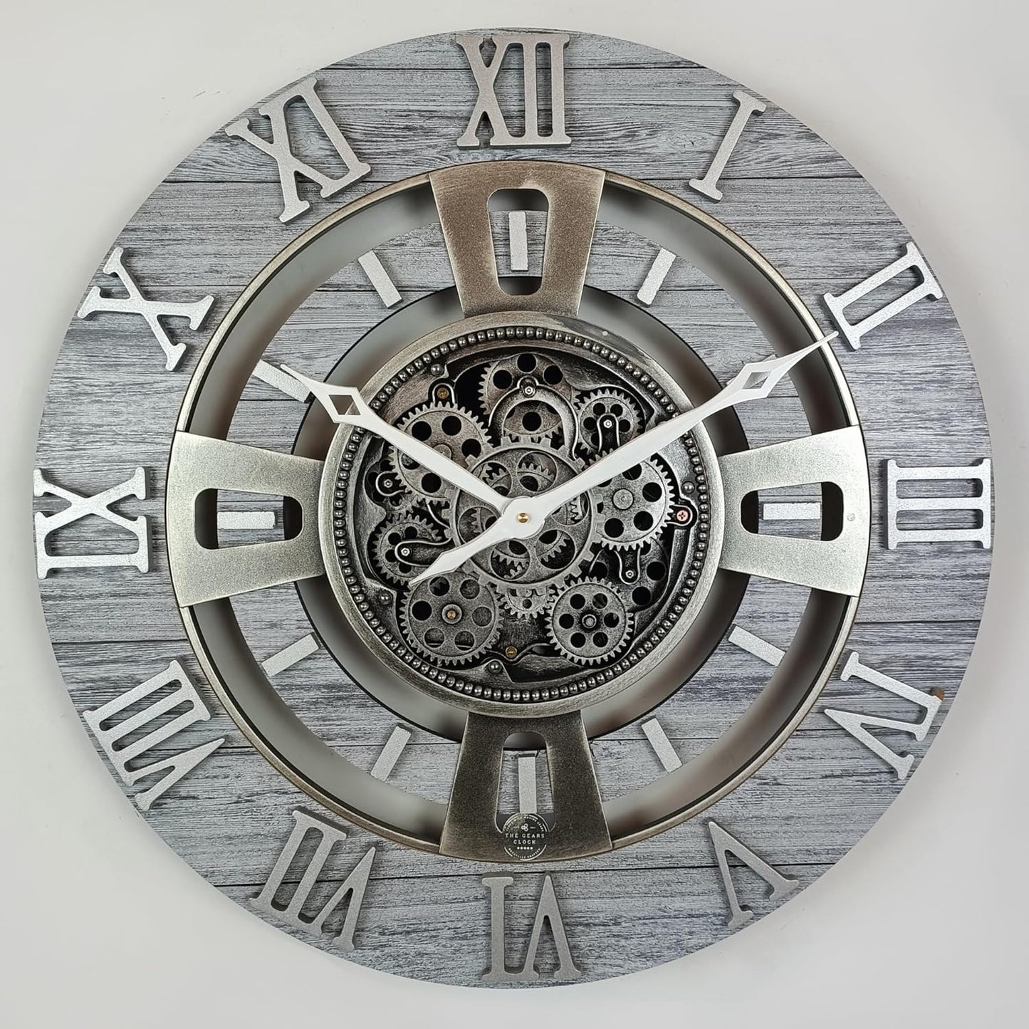 The Gears Clock Real Moving Gear Wall Clock England Line (Silver Grey, 24 inches (60 cm))