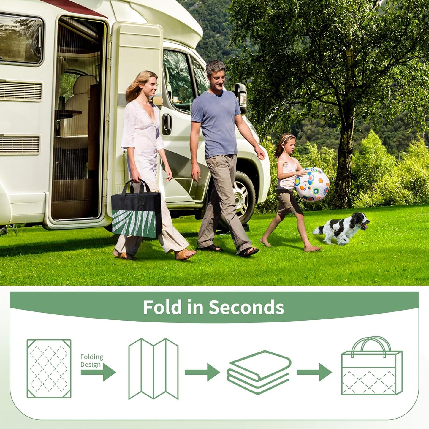 GENIMO Outdoor Rug 6' x 9' Waterproof for Patios Clearance, Reversible Plastic Straw Camping Carpet, Large Area Rugs Mats for RV, Picnic, Backyard, Deck, Balcony, Porch, Beach, Green&Grey