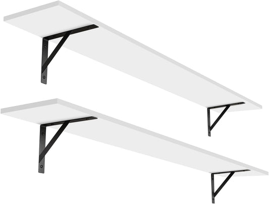 DINZI LVJ Long Wall Shelves, 55.1Inch Wall Mounted Shelves Set of 2, Extra Large Wall Storage Ledges with Sturdy Metal Brackets for Living Room, Bathroom, Bedroom, Kitchen, White