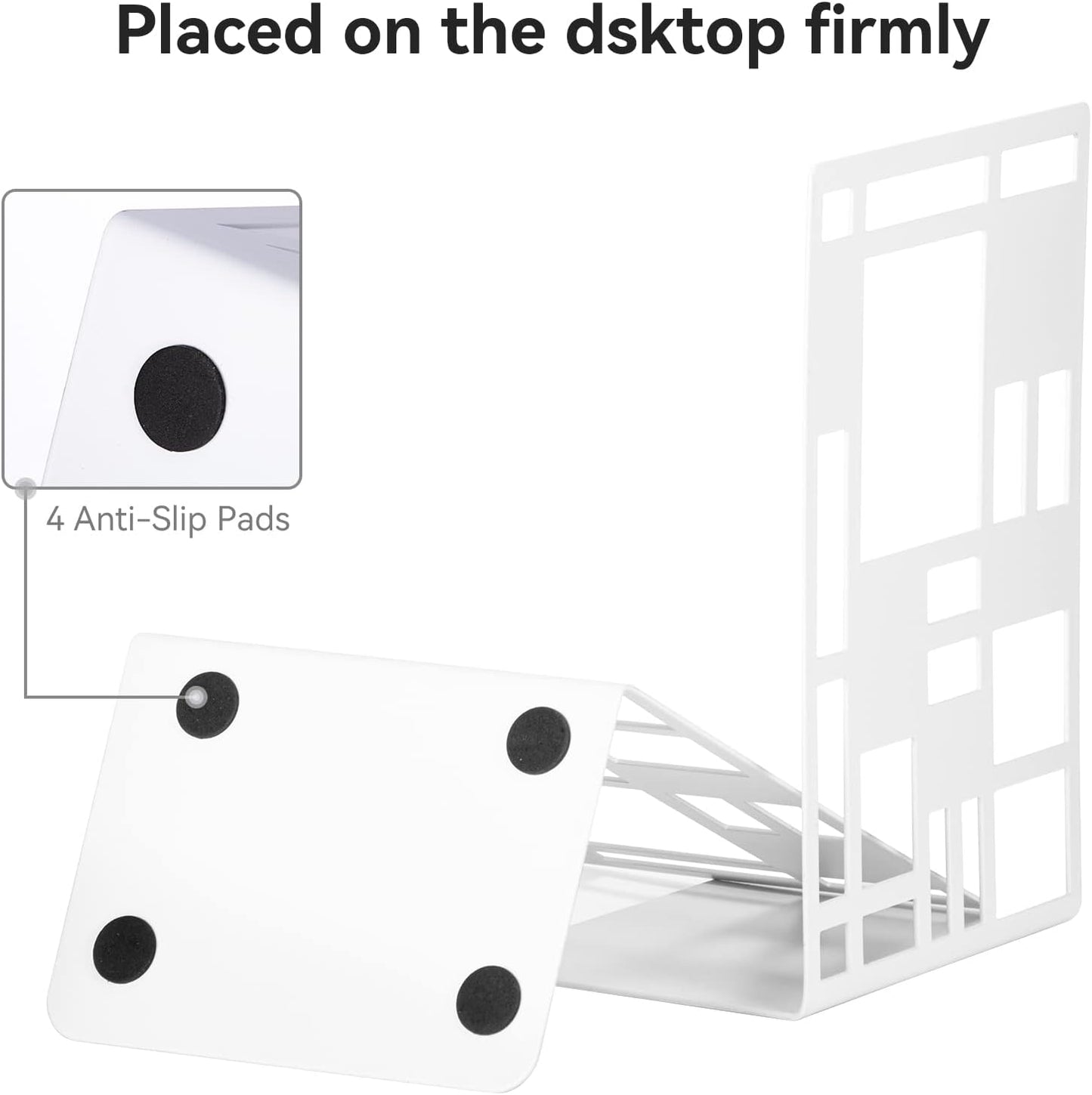 Book Ends, Bookends, Book Ends for Shelves, Bookends for Heavy Books, Book Divider Decorative Holder, Metal Heavy Duty Bookend White 1 Pair, Abstract Art Desgin Book Stopper Supports for Office, Home