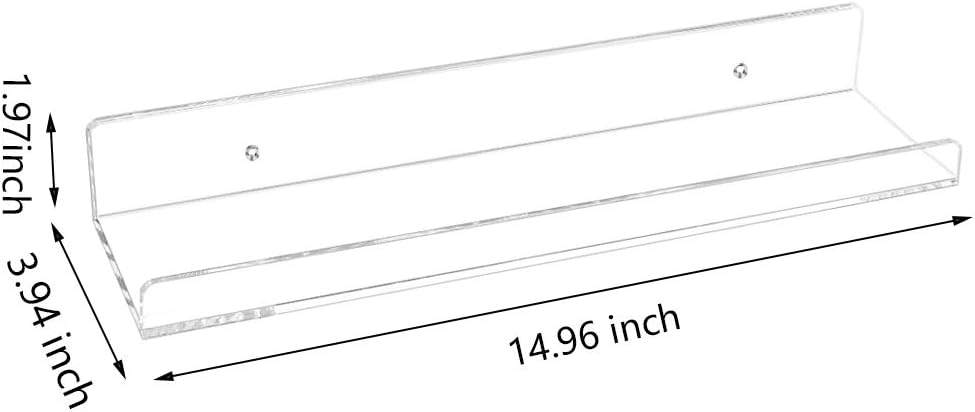 Weiai Clear Acrylic Shelf 15" Invisible Floating Wall Ledge Bookshelf, Kids Book Display Shelves Wall Mounted (15 Inch 6Pack)