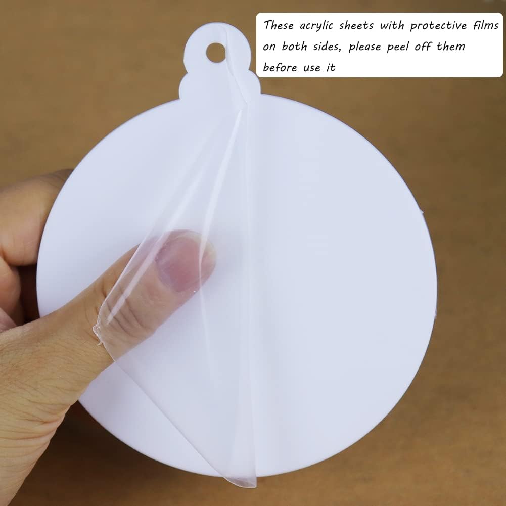 20pcs 4 Inch White Acrylic Christmas Ornaments Blanks - Unfinished Round Acrylic Ornaments for DIY Crafts & Hanging Decorations
