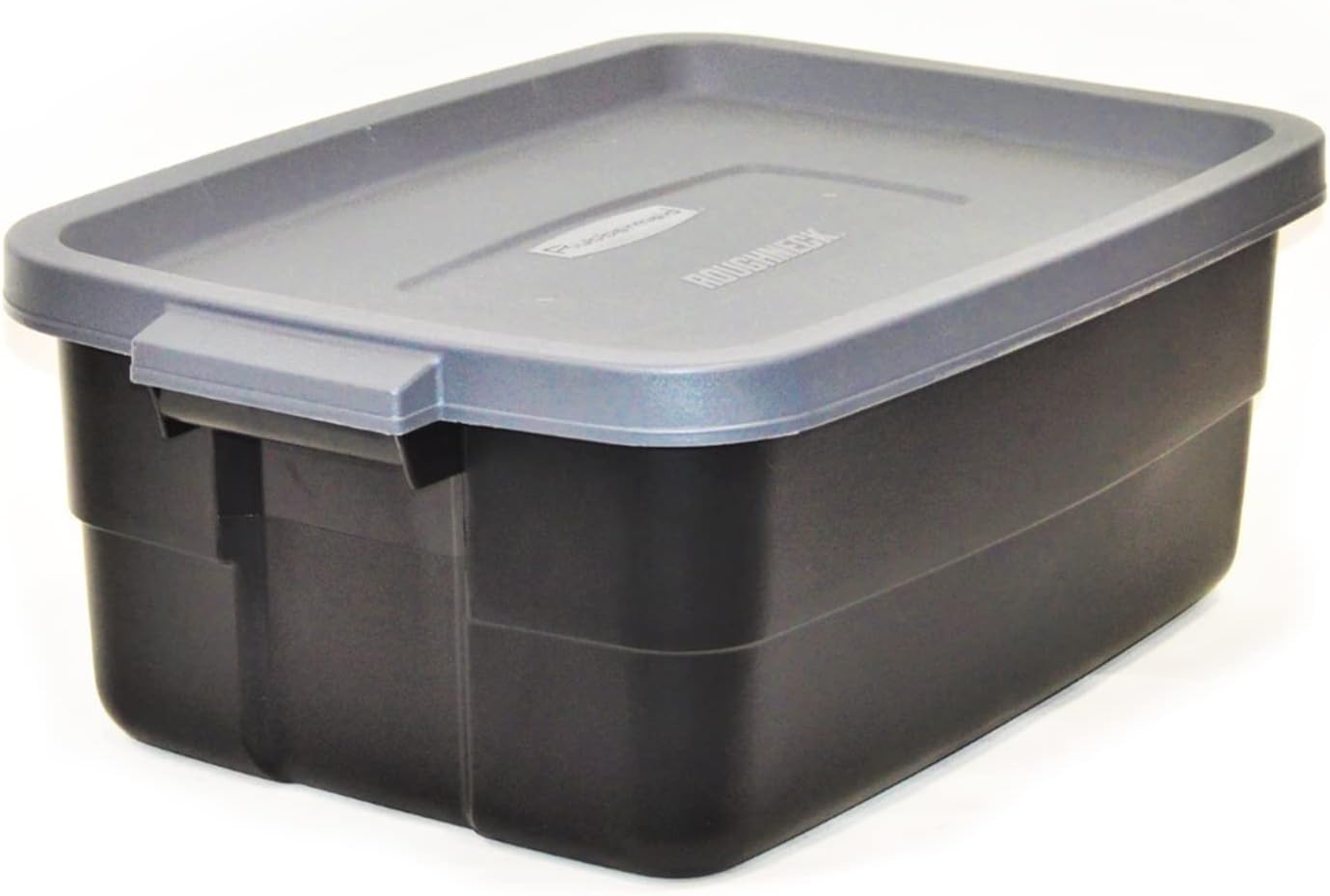 Rubbermaid Roughneck Tote 10 Gal, 6 Pack, Made in USA, Black & Gray, Rugged Plastic Stackable Storage Bins with Lids and Handles