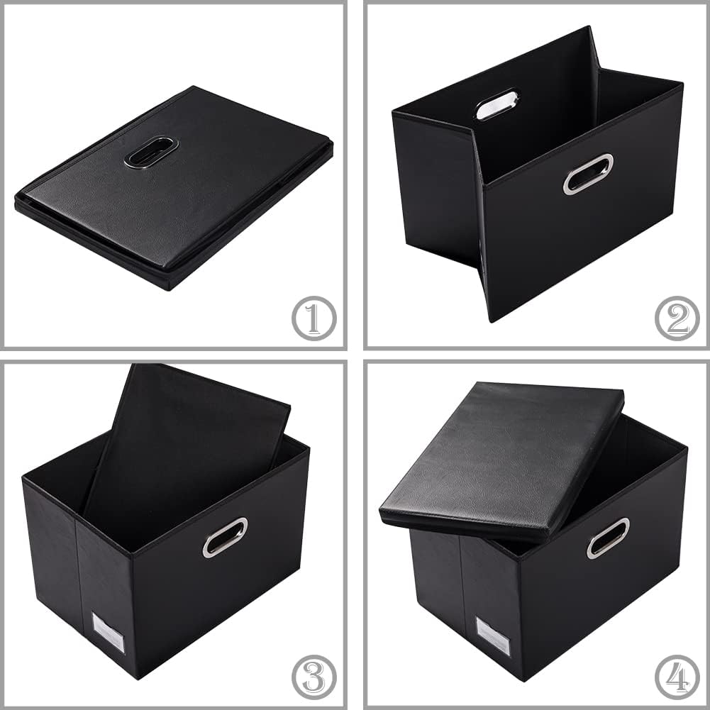 PRANDOM Large Stackable Storage Boxes with Lids [5-Pack] Leather Fabric Foldable Storage Bins Organizer Containers Baskets Cubes with Cover for Bedroom Closet Office Nursery Black(17.7x11.8x11.8)