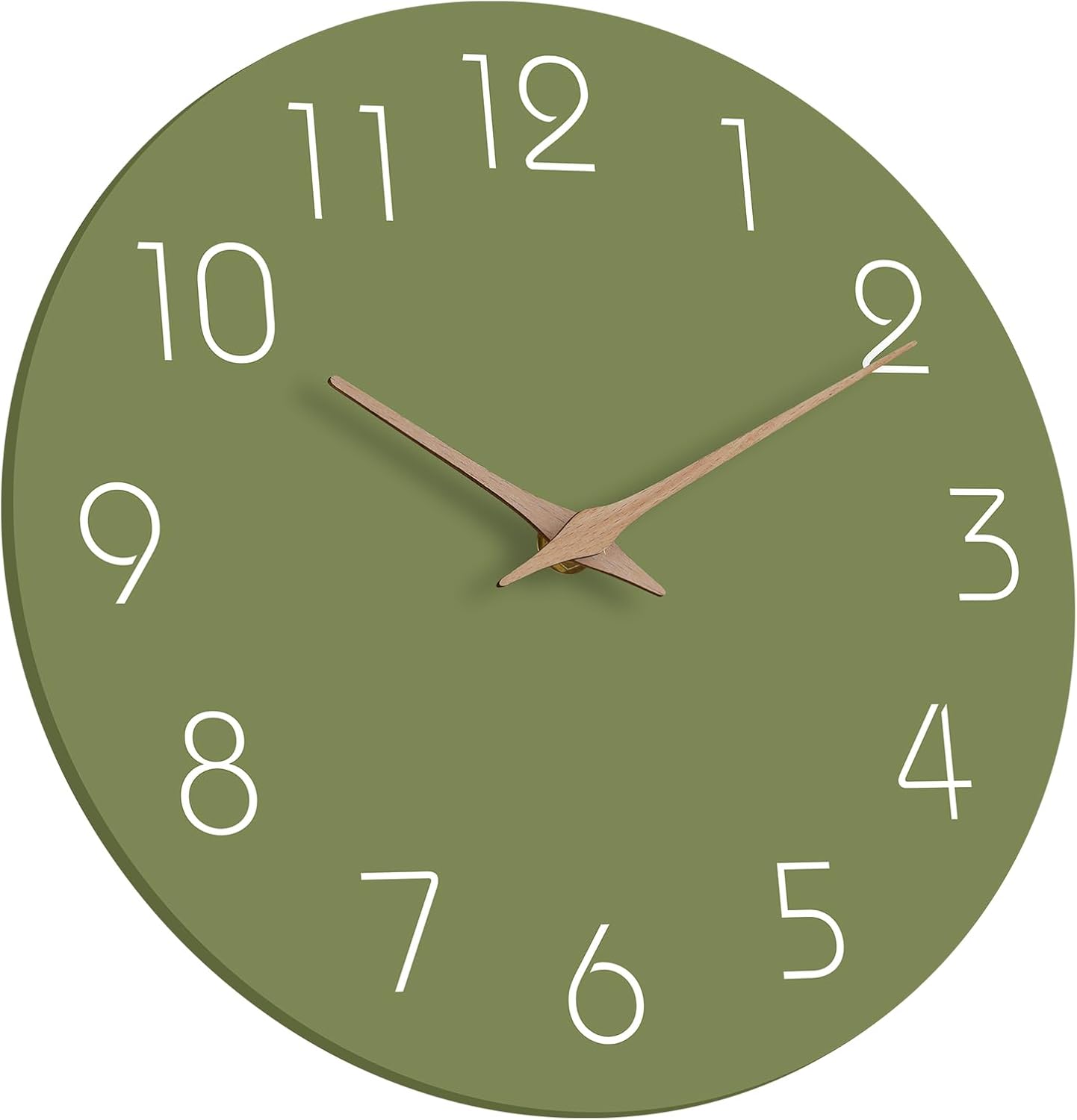 Mosewa Modern Wall Clock Silent Non-Ticking 14 Inch Olive Green Battery Operated Simple Minimalist for Living Room Office Bedrooms Kitchen Home Decor