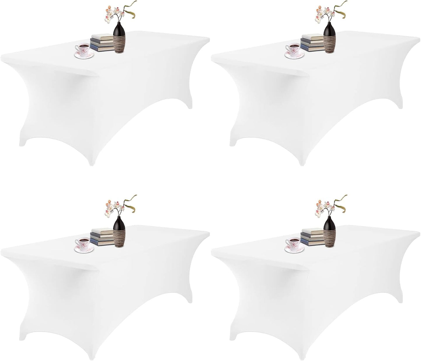 4Pack Spandex Waterproof Table Covers 8ft，Spandex 8ft Waterproof Table Cover for Party,Wedding, Banquet, and Events(White)