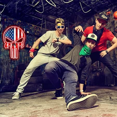 American Flag Skull Neon Sign – LED Wall Light for Game Room, Bar, Man Cave, Bedroom – USB or Battery Powered Acrylic Skull Decor for Halloween, Party, Retro Gaming Room