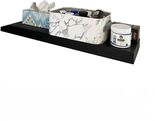 Joel's Antiques - 48 Inch Wooden Floating Shelves for Wall - 48x8x2 Inches - Made of Natural Wood - Long Heavy Duty Wall Shelves - Made in USA - Perfect for Living Room, Kitchen - Black