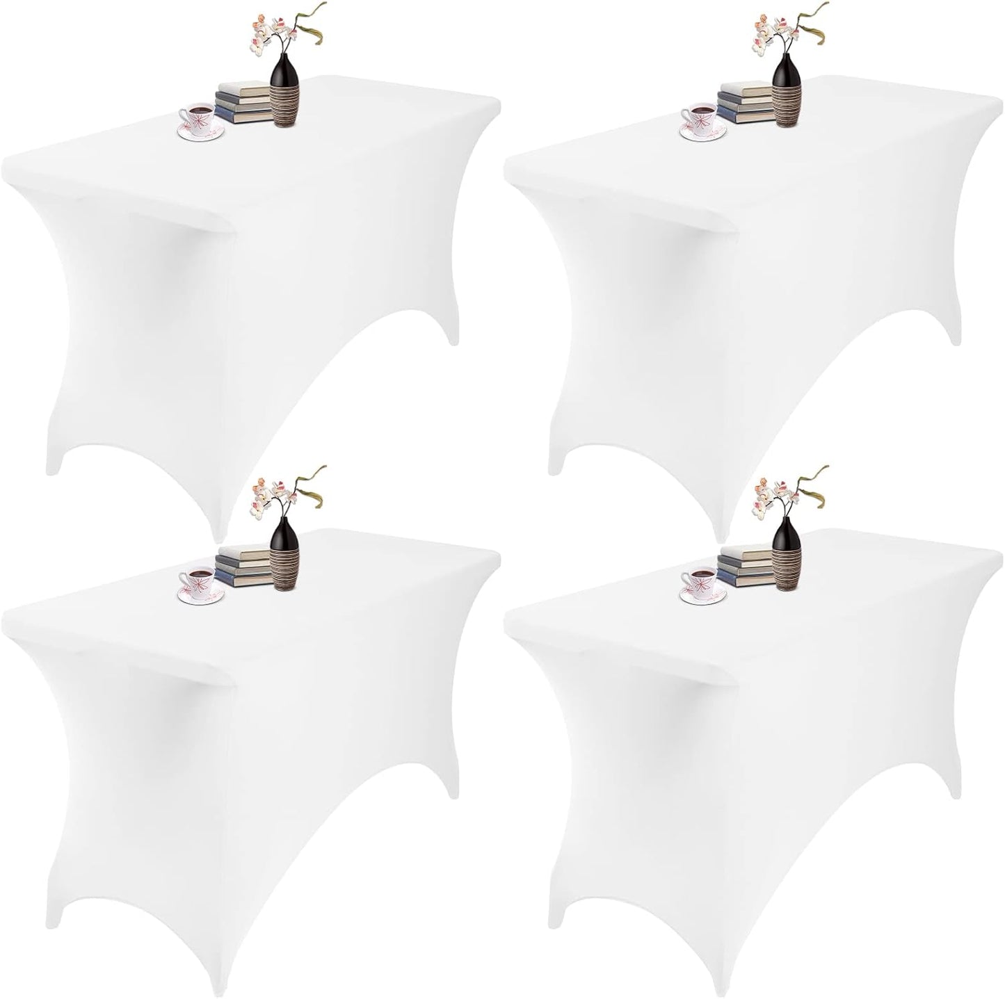 4Pack Spandex Waterproof Table Covers 4ft，Spandex 4ft Waterproof Table Cover for Party,Wedding, Banquet, and Events(White)