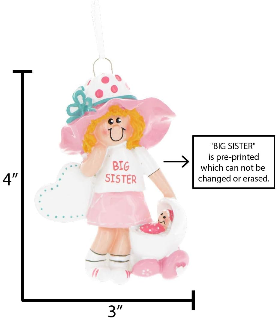 3D Toddler Ornaments for Christmas Tree 2025 - Brunette Big Sister Stroller Ornament for Kids Ornament for Girl Personalized Christmas Ornaments for Kids Gifts for Girls Toddler Girl Decorations