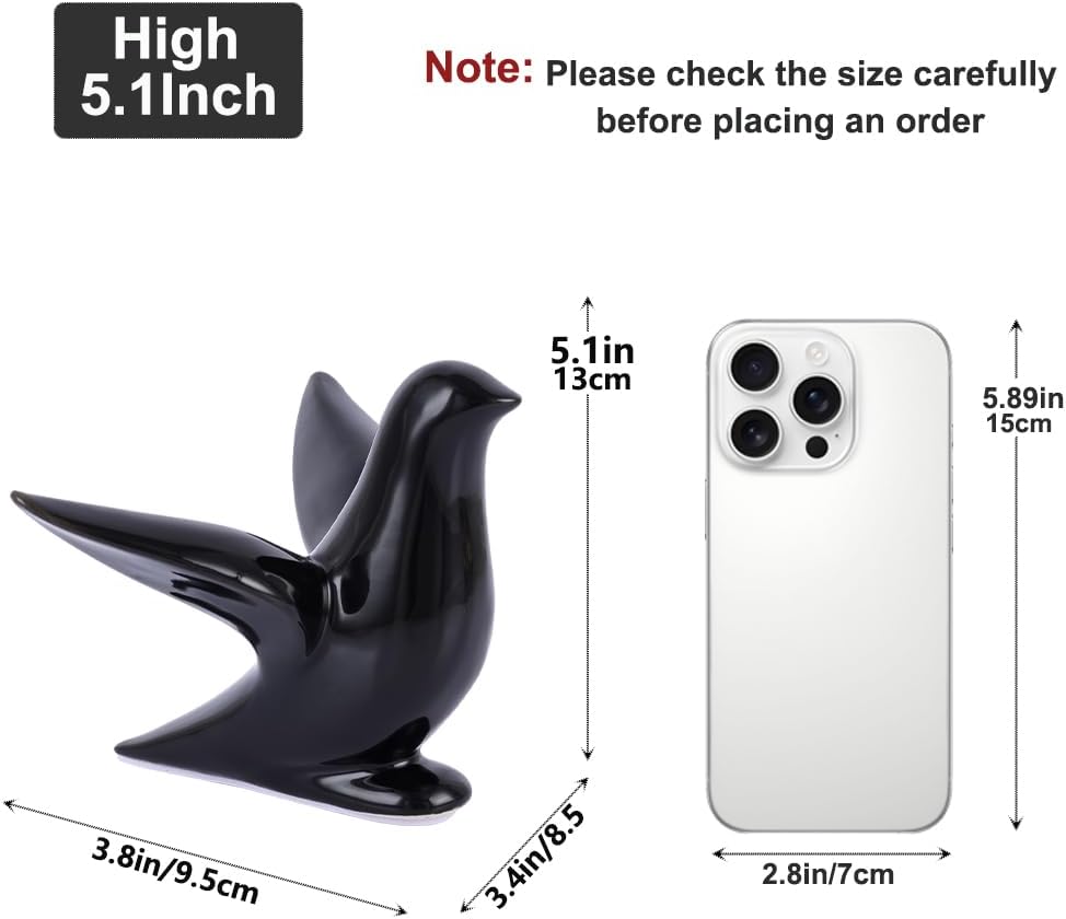 Modern Black Ceramic Bird Figurine – 5.1in Bird Statue for Home Decor Shelf or Table – Small Animal Sculpture Gift, Bird Room Decor, Bird Ornaments, Black Decor Accents