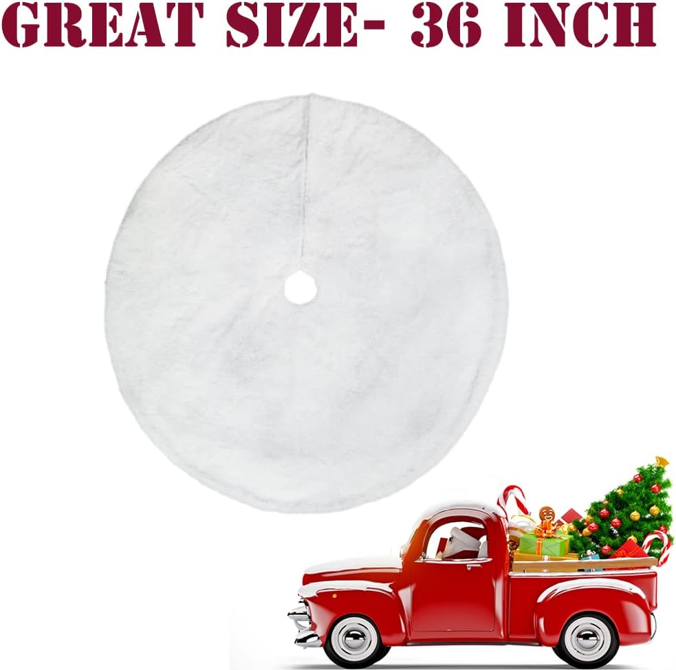 AISENO 36 Inch Christmas Tree Skirt Faux Fur Bright Silk Shiny Decoration for Christmas Tree Plush Merry Christmas Decorations Decor