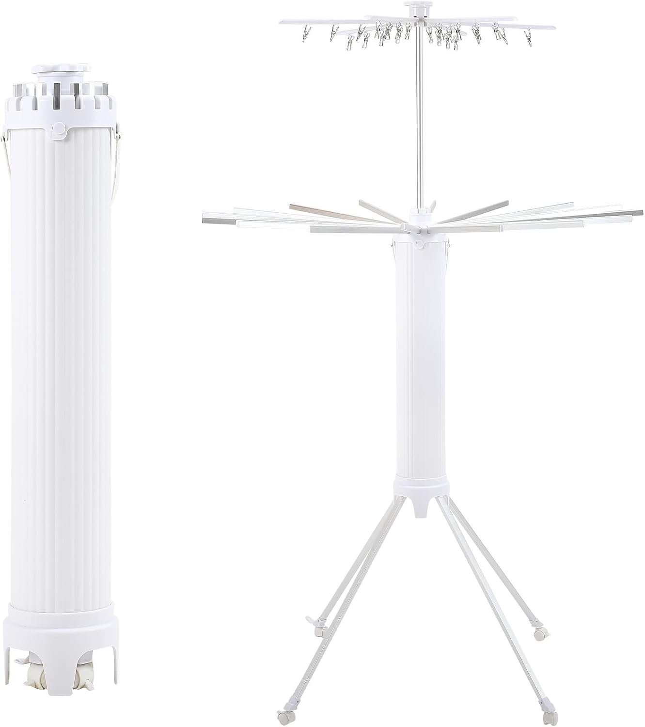 4-Legged Clothes Drying Rack Foldable,2 Tier Portable and Collapsible Space Saving Laundry Drying Rack with 4 Pulleys,Aluminum Dry Rack for Clothes