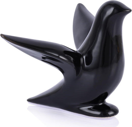 Modern Black Ceramic Bird Figurine – 5.1in Bird Statue for Home Decor Shelf or Table – Small Animal Sculpture Gift, Bird Room Decor, Bird Ornaments, Black Decor Accents