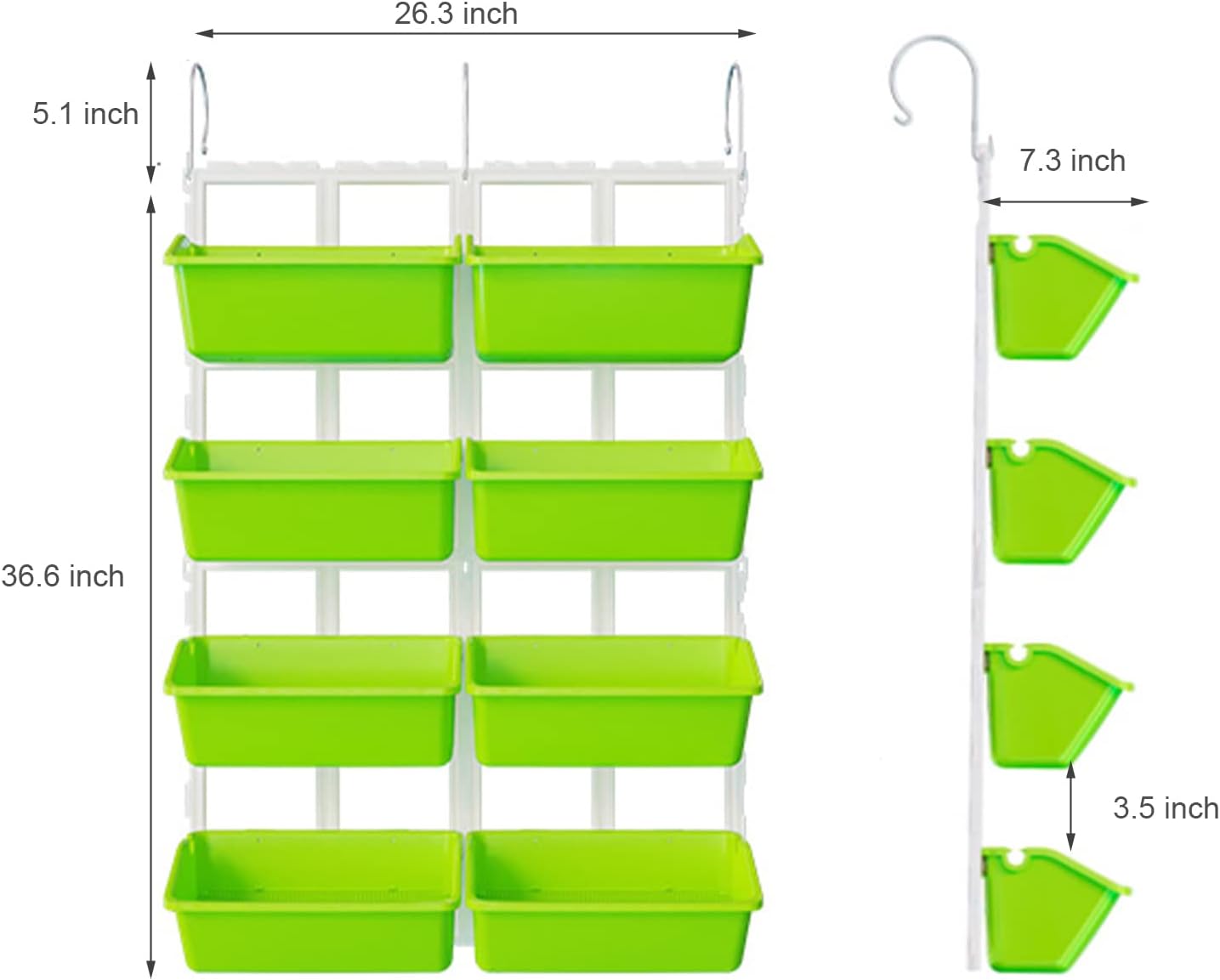 8 Pockets Vertical Planters,Wall Mounted Plastic Plant Grow Pots,Wall Pocket Planters for Indoor,Outdoor,Balcony,Garden Decoration,Light Green