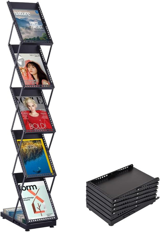 brochure display stand&Foldable Magazine Rack with 5 Pockets for Exhibition and Trade Show (67'X9.5'X14.5')