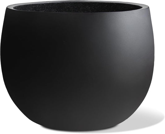 Ball Concrete Planter Outdoor Indoor, Large Tall Cement Plant Pots for Trees Flowers (Black, 16 inch)