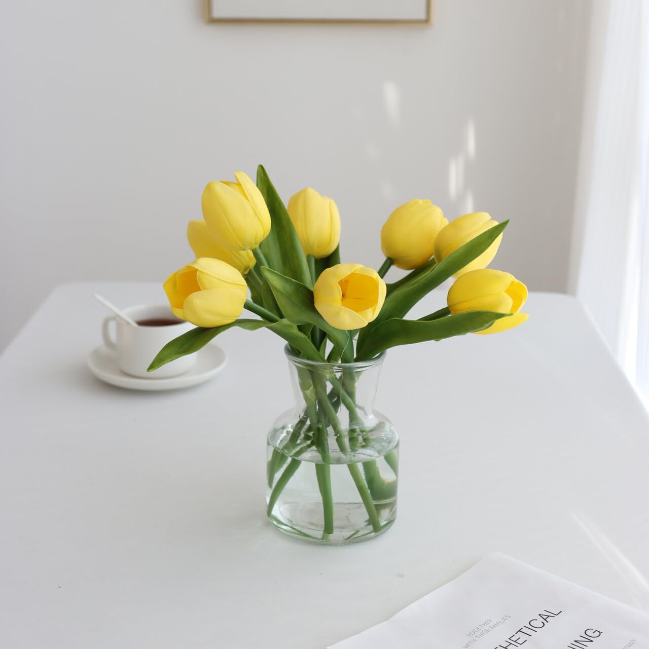 Buart Yellow Flowers Artificial Luxury Big Tulip Valentine's Day Mother's Day Easter Home Kitchen Wedding Decorations(11pcs)