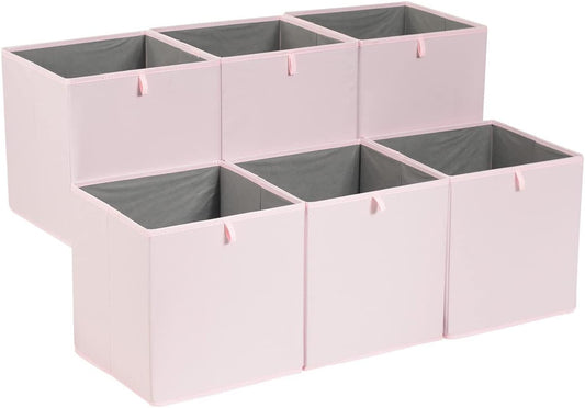 Amazon Basics Cube Organizer Bins, Collapsible Storage Baskets for Shelves, Peony Pink, Pack of 6, 13x15x13"