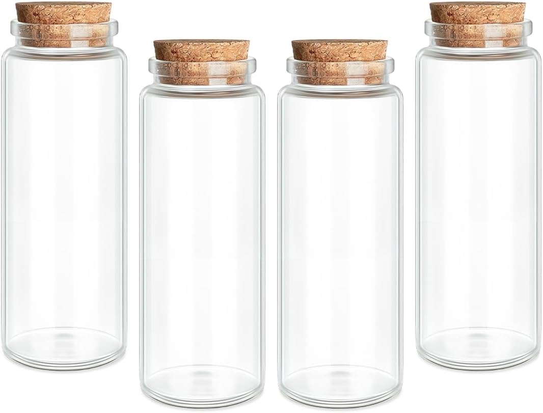 JIUYUE 4 pcs 150 ml Small Glass Cork Bottles,Storage Bottles for Liquids(5.07 oz-1.85x4.72 inch)