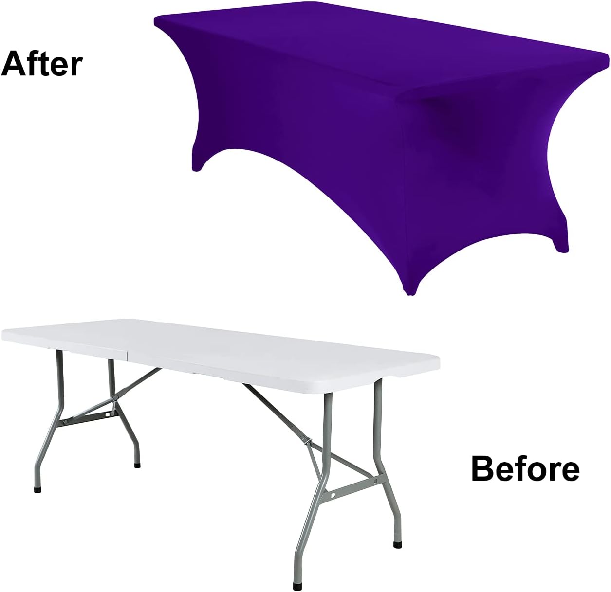 4Pack Spandex Waterproof Table Covers 8ft，Spandex 8ft Waterproof Table Cover for Party,Wedding, Banquet, and Events(Purple)