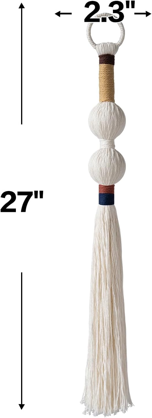 Macrame Wall Hanging Boho Decor Yarn Wall Art Small Sphericity Cotton Textile Tassel Hanging Fiber Art for Living Room Bedroom 27'' L x 2.3'' W
