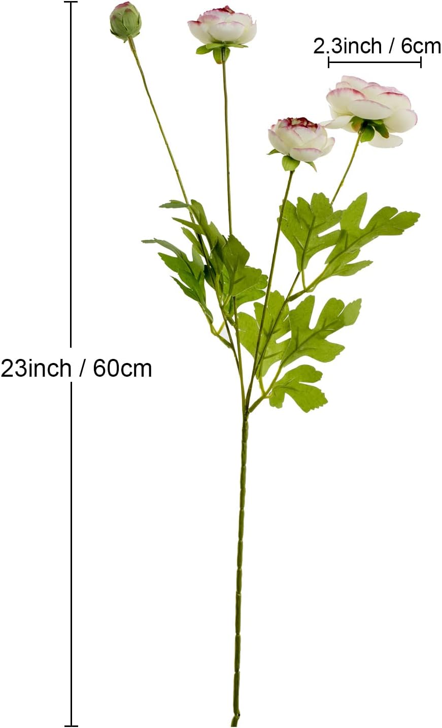 Artificial Silk Flowers Persian Buttercup Bicolor Ranunculus Flower 5 Pcs,Suitable for core Decoration,Wedding Floral Creation,Flower Arrangement DIY Project,Interior Decor（Green）