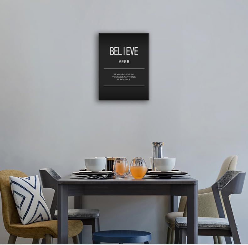 Believe Verb Inspirational Canvas Wall Art Motivational Positive Posters Wall Decor Painting Picture Printed Artwork for Living Room Modern Home Office Decor Framed Ready to Hang[18" W x 24" H]