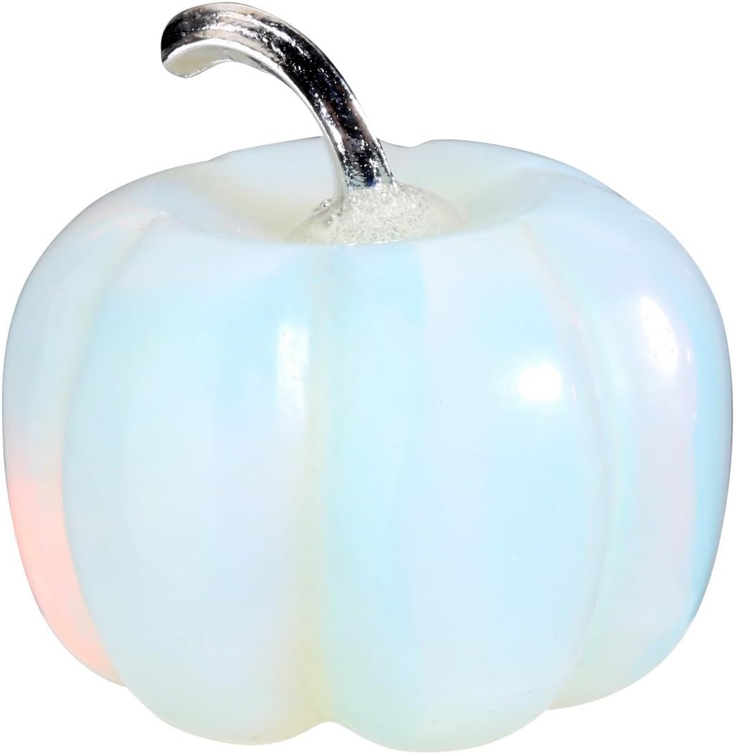 Jovivi Opalite Crystal Pumpkin Figurine, 1.2" Mini Carved Gemstone Pumpkin Statue Decor Healing Stones Decorative Ornaments for Fall Harvest Thanksgiving Halloween Decorations Home Decor