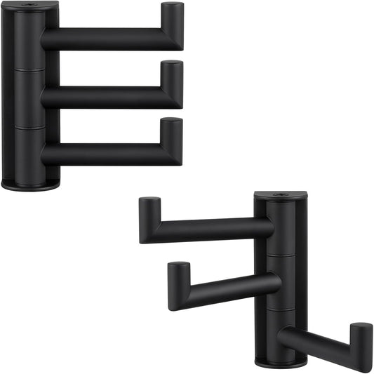Angle Simple Swivel Towel Hooks for Bathroom, SUS 304 Stainless Steel Foldable 3 Arms Robe Towel Holder, Shower Wall Coat Hooks, Matte Black, 2 Pack
