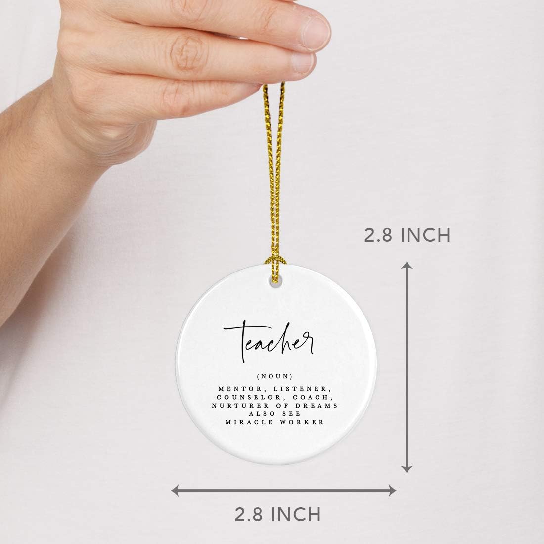 Andaz Press Round Ceramic Porcelain Christmas Tree Ornament for Teacher Thank You Gift, Teacher Definition, (Noun), Mentor, Listener, Counselor, Nurturer of Dreams, Also See Miracle Worker, 1-Pack