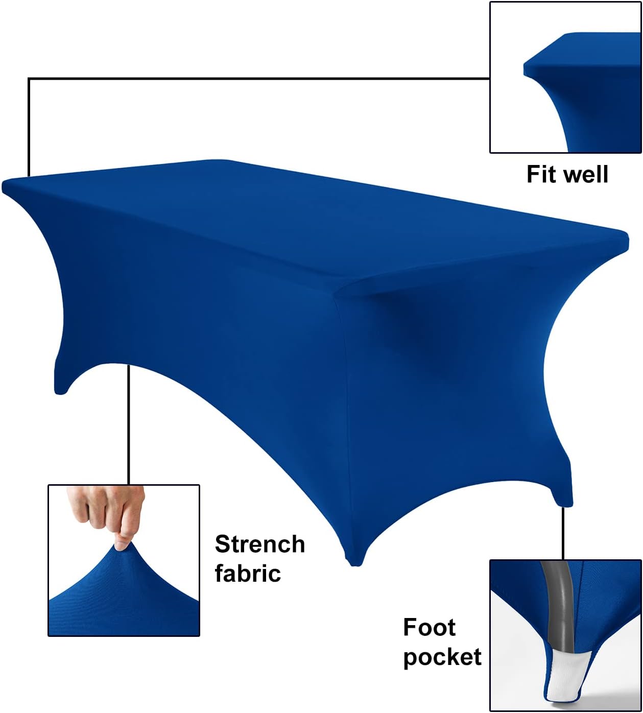 2Pack Spandex Waterproof Table Covers 8ft，Spandex 8ft Waterproof Table Cover for Party,Wedding, Banquet, and Events(Classicbule)