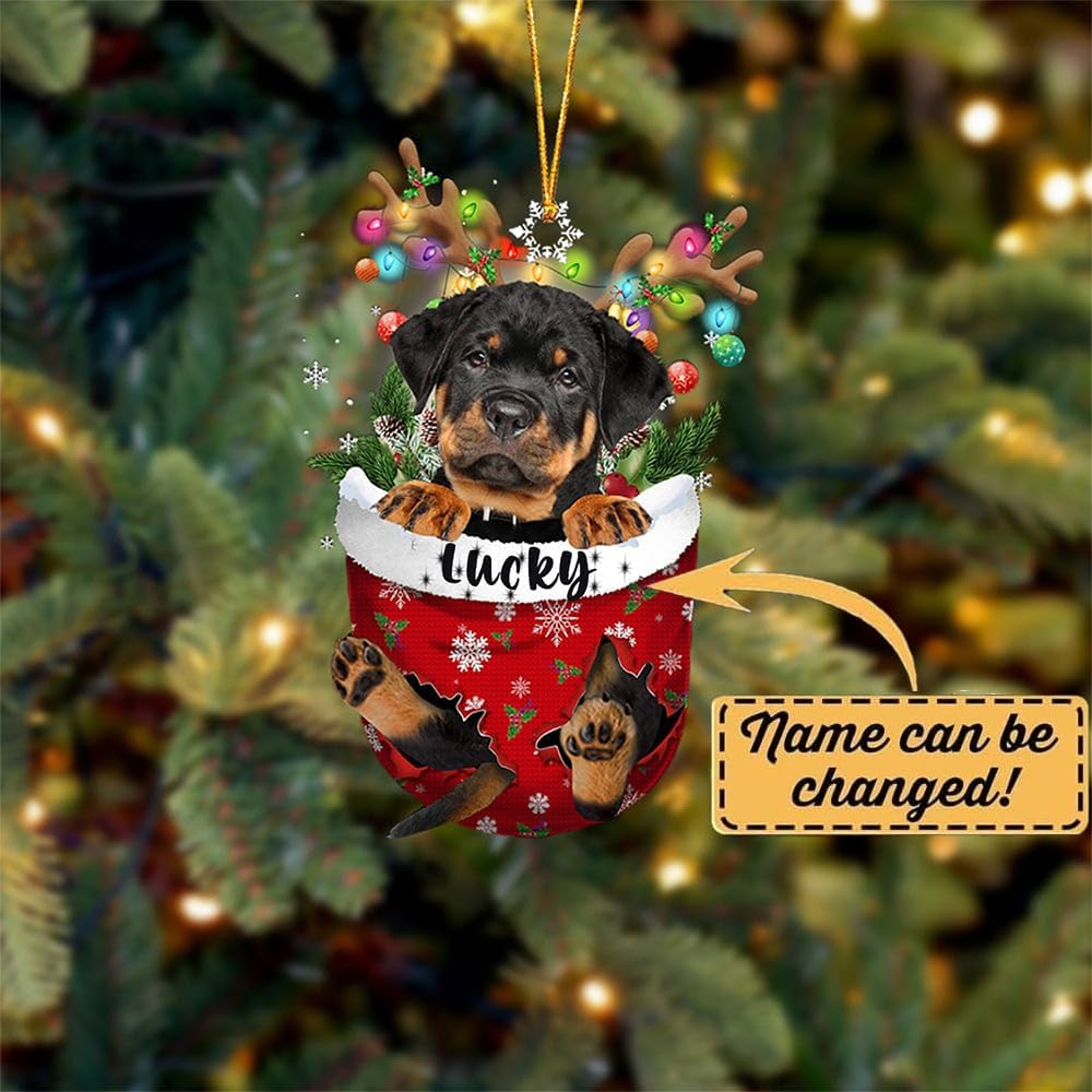 Rottweiler Christmas Tree Ornament, Snow Pocket Dog Lovers Gift Idea, Xmas Decor for Tree