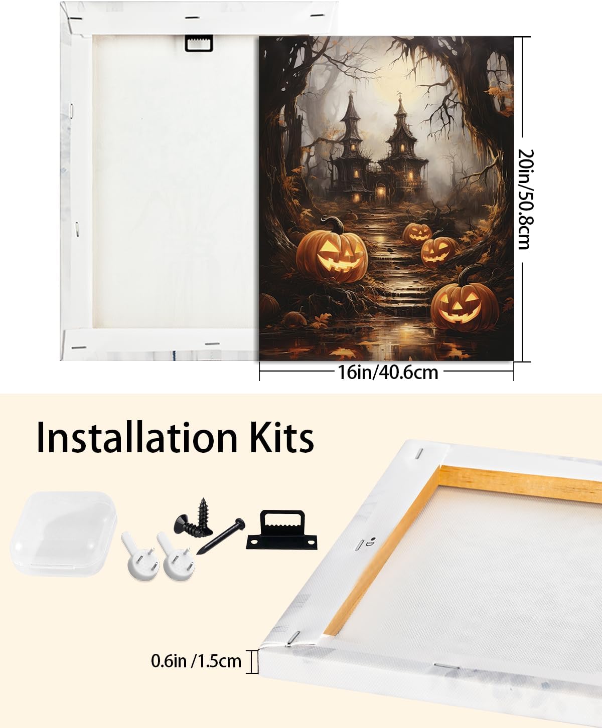 AbcCustomize Halloween Canvas Wall Art - Spooky Haunted House & Eerie Pumpkins Poster, Gothic Fall Decorations for Home, Vintage Halloween Decor Indoor for Living Room, Bedroom & Party