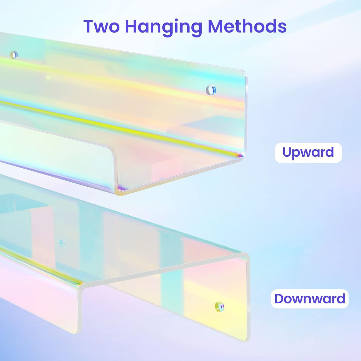 upsimples Acrylic Shelves for Wall Decor, 15" Display Shelf for Perfume, Skincare, Nail Polish, Wall Organizer for Bathroom, Bedroom, Living Room, Playroom, Kids Bookshelf, Iridescent, 4 Pack