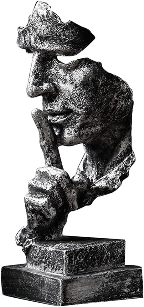 Silence is a Golden Statue Modern Mens Creative Office Home Room Decorations Sculpture Friends Bookshelf Decorative 4.7 x 4.3 x 13.18in(Silver) Modern Home Décor