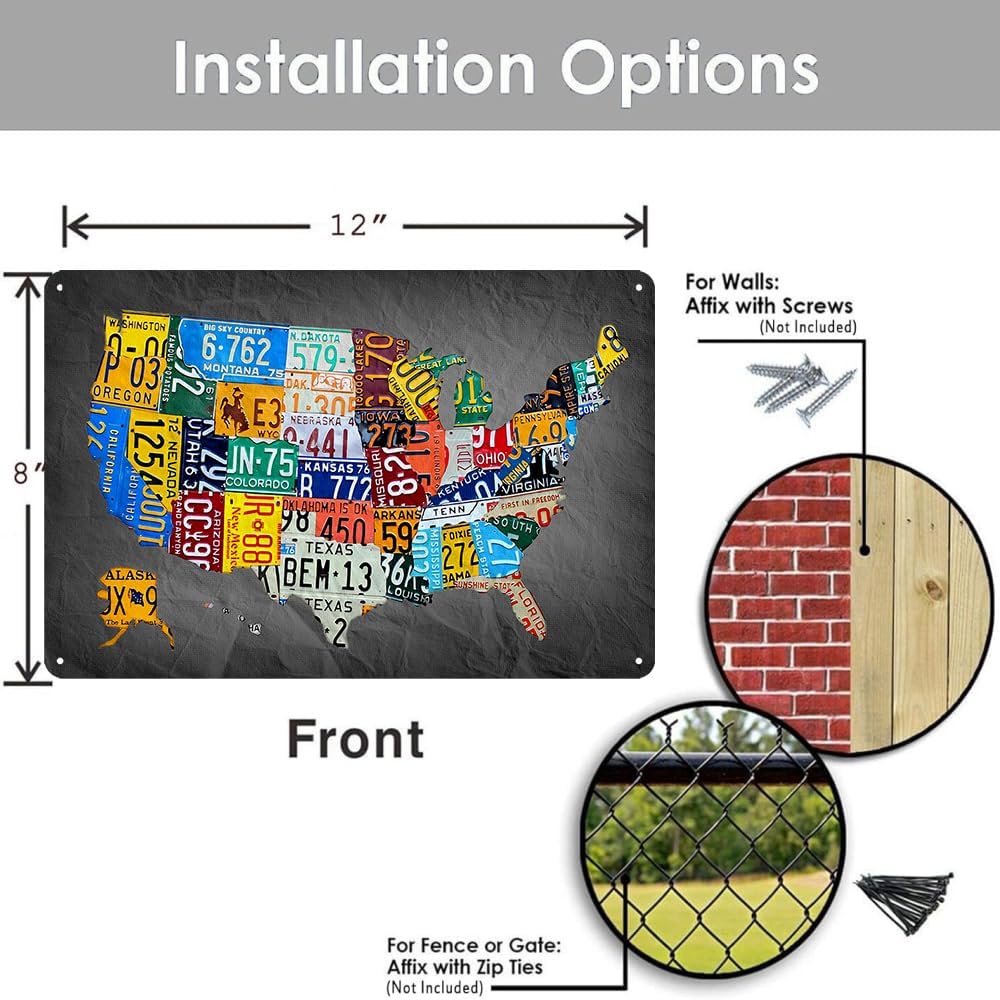 Funny Metal Tin Sign Vintage Usa Map License Plate Sign Garage Decor Map Poster License Plate Map Of The United States Usa Signs Garage Bar Home Office License Plate Decor